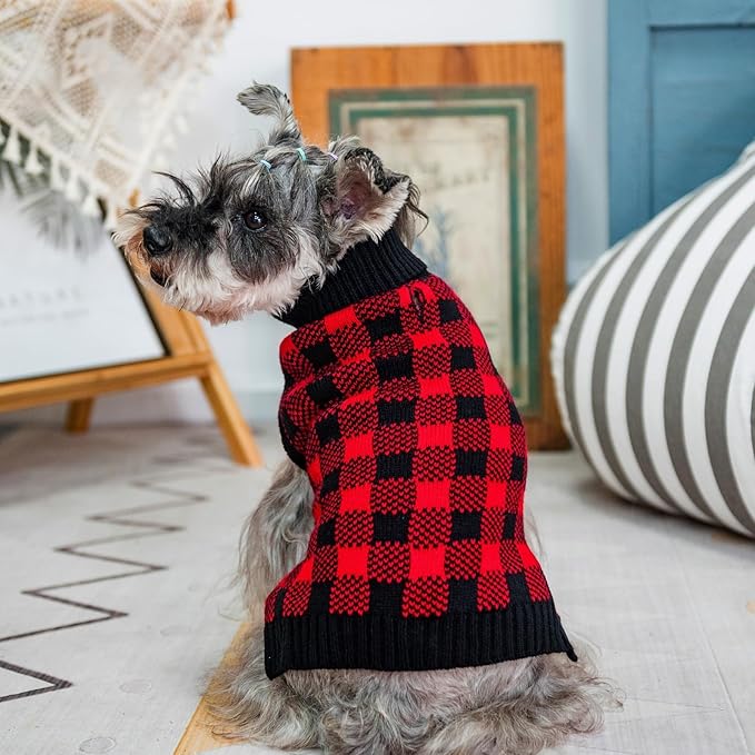 PUPTECK Dog Sweaters for Large Medium Small Dogs - Fall Classic Plaid Style Puppy Holiday Winter Coat Clothes Warm