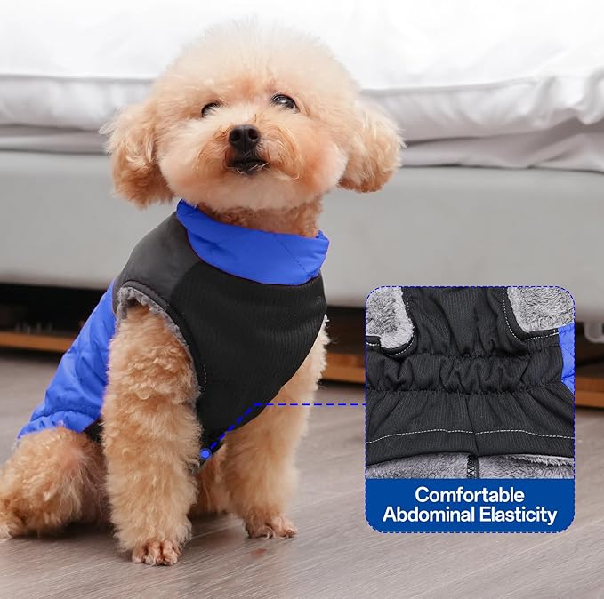 Warm Fleece Dog Coats for Small Dogs,D-Rings Waterproof Puppy Jacket for Cold Winter,Blue XS