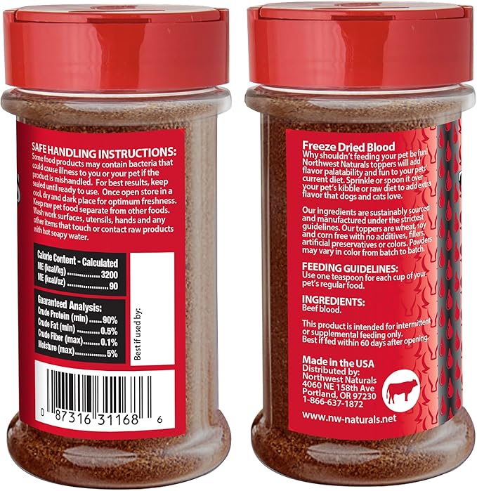 Northwest Naturals Freeze-Dried Beef Blood Functional Topper - for Dogs & Cats - Healthy, 1 Ingredient, Human Grade Ingredients, All Natural, Proudly Made in USA, 3.5 Oz (Pack of 1)