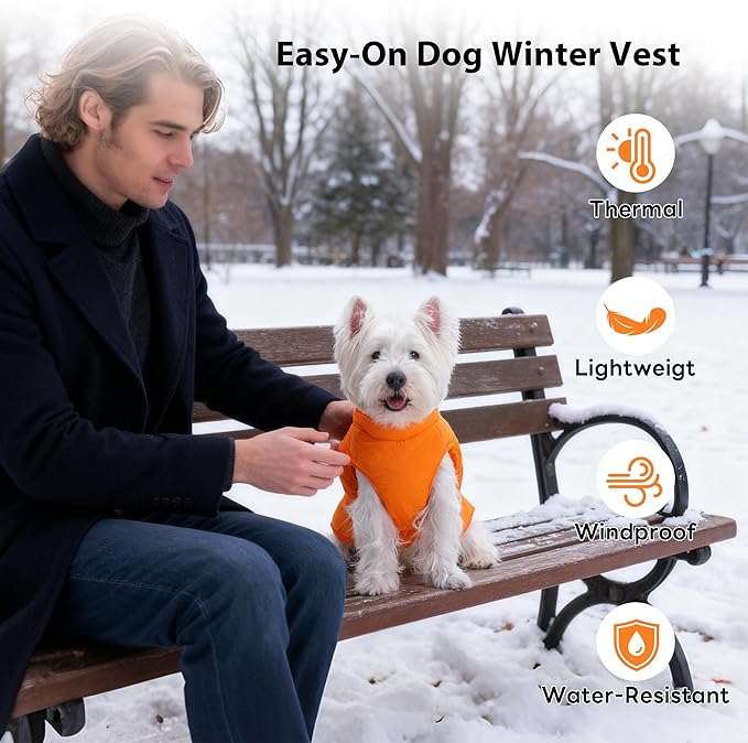 PUMYPOREITY Dog Puffer Coat with Detachable Scarf, Warm Padded Cold Weather Vest, Windproof Lightweight Snowsuit, Water Resistant Dog Winter Coats, Thermal Winter Jacket for Small Medium Large Dogs