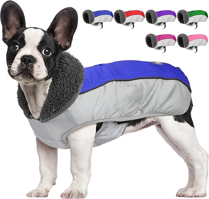 Dog Coat, Waterproof Ripstop Dog Winter Jacket with Leash Hole, Reflective Adjustable Warm Pet Fleece Snow Sweater for Small Medium Large Dogs - Blue, XL