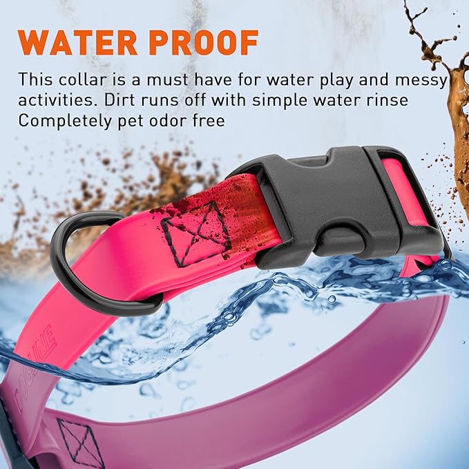 Dogline Biothane Waterproof Dog Collar with Quick Release Buckle Strong Coated Nylon Webbing with Odor- Proof for Easy Care Easy to Clean Fits Small Medium or Large Dogs, Pink 3/4" W 12-19" L