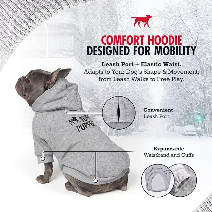 Tuff Pupper Dog Hoodie | Premium Quality 100% Organic Cotton | Ultra Soft Interior for Superior Comfort | Elastic Cuffs & Drawstring for Warmth | Stretch Fit Suitable for All Breeds (Gray, M)