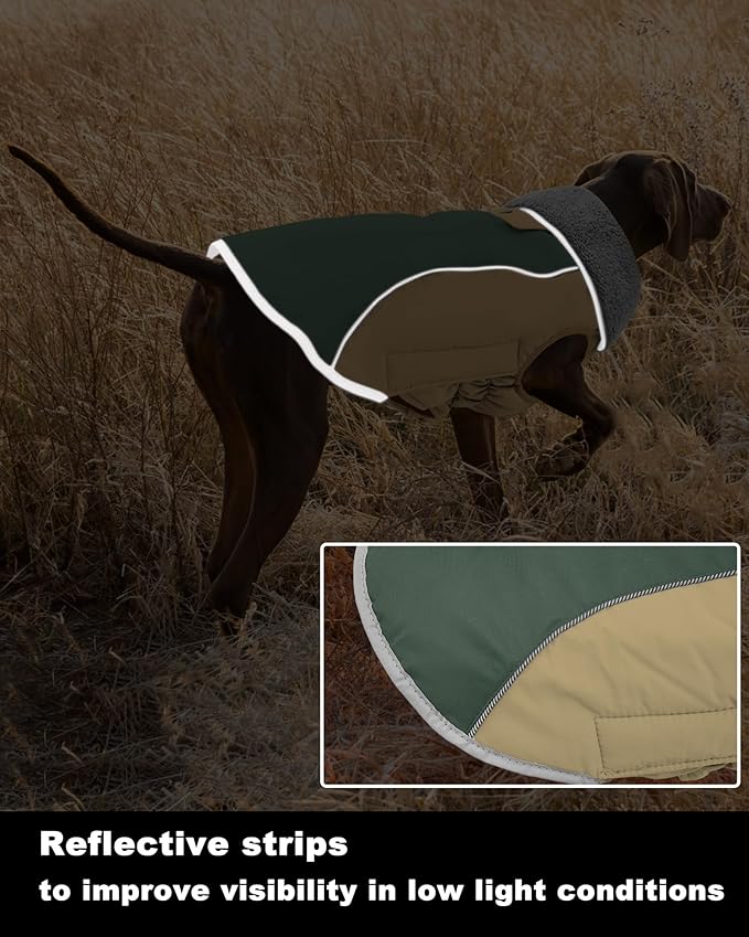 Doglay Dog Jacket Waterproof Dog Coat, Reflective Cold Weather Winter Coat, Adjustable Turtleneck Fleece Puppy Snow Jacket with Harness Hole for Small Medium Large Dogs