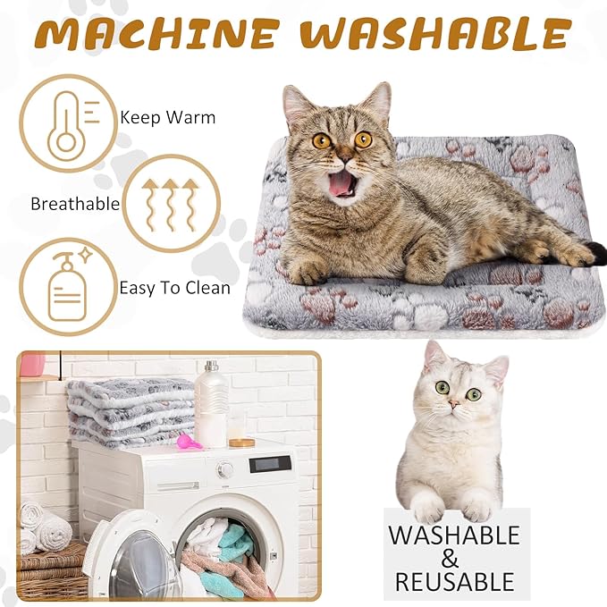 Tuanse 4 Pack Ultra Soft Dog Cat Bed Mat with Cute Prints Reversible Fleece Dog Crate Kennel Pad Cozy Washable Thickened Hamster Guinea Pig Pet Bed Mat for Small Animals(13 x 19 Inches,Light Gray)