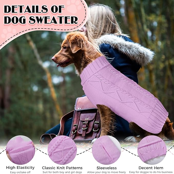 Dog Sweaters for Small Medium Large Dogs Girl, Soft Warm Turtleneck Pup Dogs Shirt, Double Knitting Collar for Outdoor Playing, Warm Dog Clothes (S,Purple)