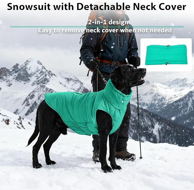 PUMYPOREITY Dog Puffer Coat with Detachable Scarf, Warm Padded Cold Weather Vest, Windproof Lightweight Snowsuit, Water Resistant Dog Winter Coats, Thermal Winter Jacket for Small Medium Large Dogs