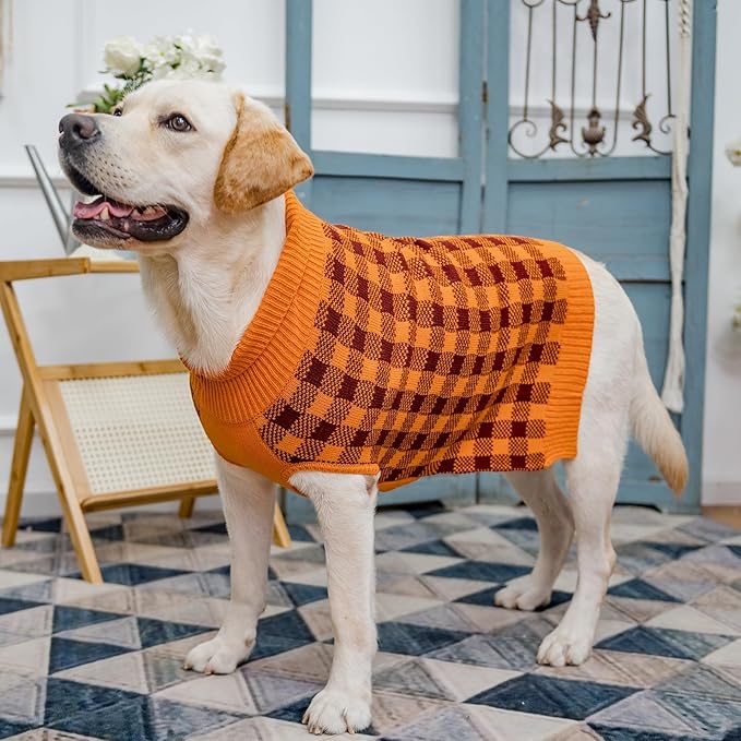 PUPTECK Dog Sweaters for Large Medium Small Dogs - Fall Classic Plaid Style Puppy Holiday Winter Coat Clothes Warm