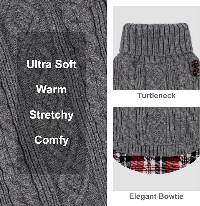 KYEESE Dog Sweater Soft Pullover Dog Sweaters for Medium Dogs Boy Warm Turtleneck Medium Dogs Sweater Stretchy Knitwear Cat Clothes with Gingham Patchwork Thick Pet Coat for Fall Winter Cold Weather