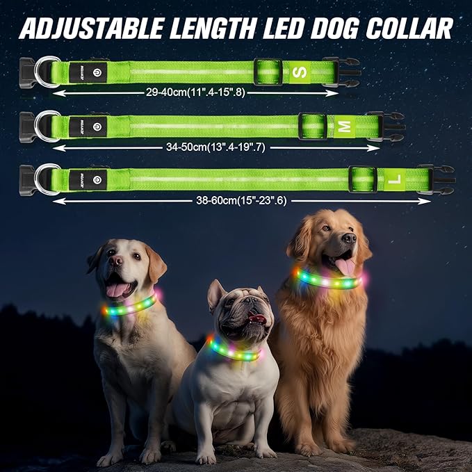 LED Dog Collar, Light Up Dog Collar, USB Rechargeable - Brightest Dog Lights for Night Walking, 6 Light Modes, Adjustable for Dog Safety(Small, Neon Green)