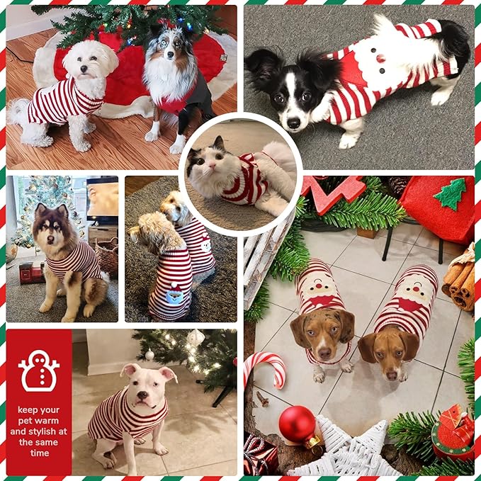 PETCARE Santa Dog Sweater Christmas Funny Cute Red Striped Cat Sweater Vest Pet Holiday Dog Clothes Puppy Sweaters for Small Medium Large Dogs Cats Fall Winter Outfits Xmas Dogs Costume,Small