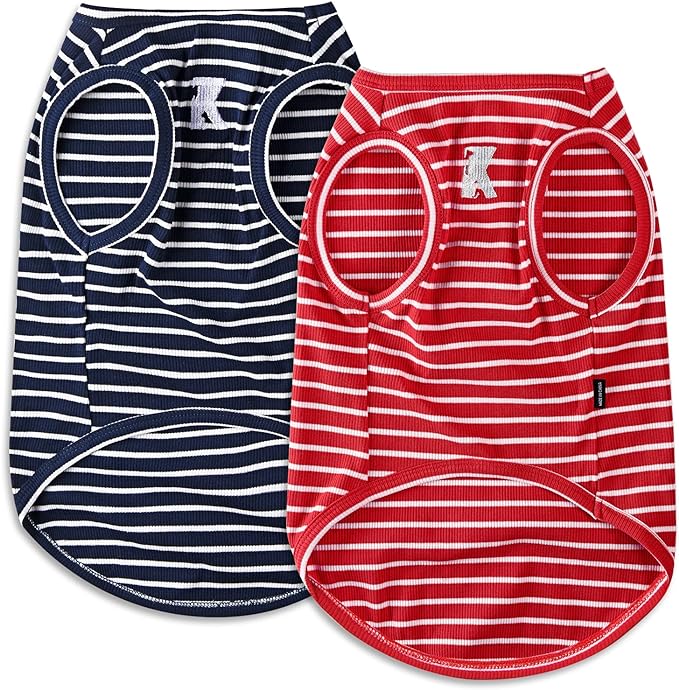 Koneseve Dog Shirt Vest Lightweight Stretchy Dog T-Shirts Soft Cool Sleeveless Stripe Vests Breathable Clothes for Puppy Kitty Cats Small Medium Large Dogs 2 Pack Red + Blue [ 5XL ]