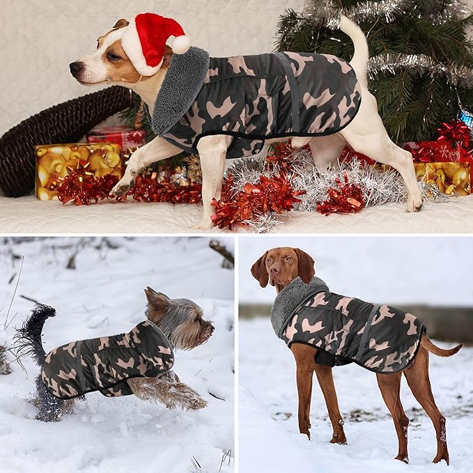 Dogcheer Warm Dog Coat, Waterproof Dog Jacket Christmas Puppy Winter Coat with Buckle, Reflective Adjustable Pet Snow Jacket Fleece Sweater for Small Medium Large Dogs - Dusty Pink Camo, XL