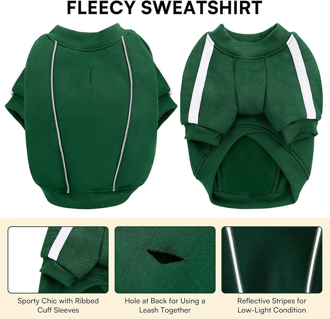 Queenmore Medium Christmas Dog Sweater, Cozy Fleece Dog Sweatshirt, Warm Winter Fleece Jacket for Small, Medium & Large Dogs with Leash Hole/Reflective Stripes Green