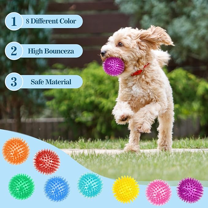 24 Pack 2.5 Inch Squeaky Dog Toy Balls Cleans Teeth and Promotes Dental and Gum Health, Spiky Dogs Chew Toys for Small, Medium & Large Dogs, Small Dog Balls for Aggressive Chewers, 8 Colors