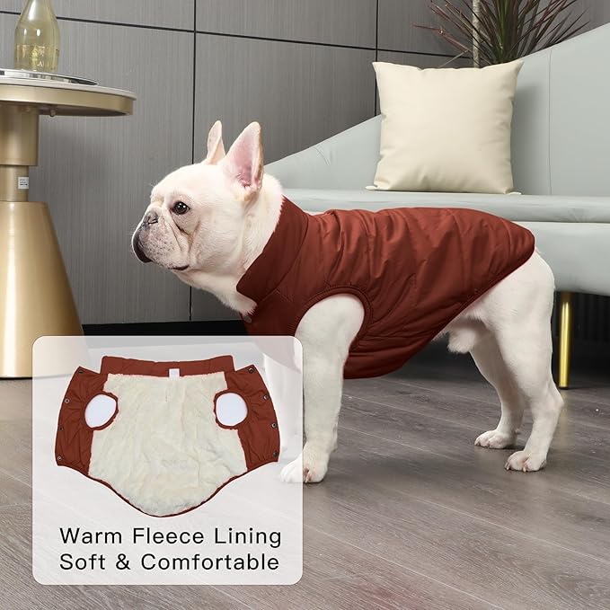 2 Layers Fleece Lined Warm Dog Jacket for Winter Cold Weather,Soft Windproof Large Dog Coat,Brown XXL