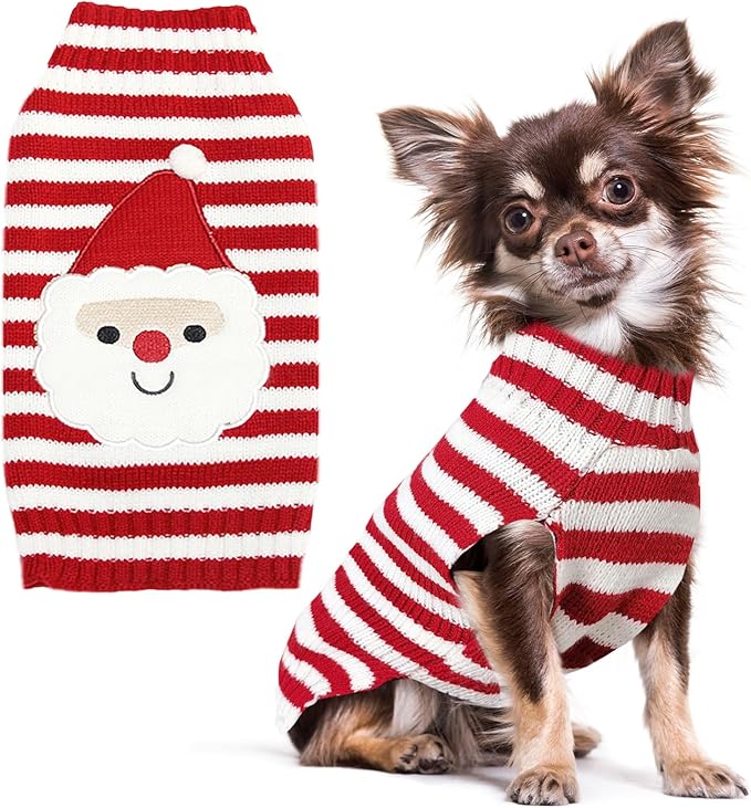 PETCARE Santa Dog Sweater Christmas Funny Cute Red Striped Cat Sweater Vest Pet Holiday Dog Clothes Puppy Sweaters for Small Medium Large Dogs Cats Fall Winter Outfits Xmas Dogs Costume,Small
