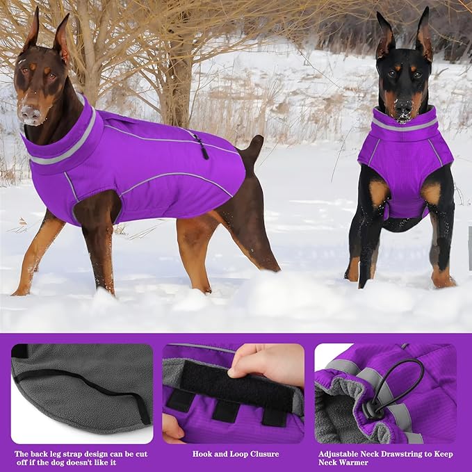 Doglay Dog Winter Coat, Waterproof Dog Jacket with Pocket, Reflective Turtleneck Pet Winter Jackets, Warm Puppy Snow Jacket for Small Medium Large Dogs