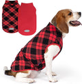 cyeollo 2 Pack Small Fleece Dog Sweater, Stretchy Pullover Soft Dog Jacket with Reflective Stripe Female & Male Sweatshirt Pet Clothes Coats for Small Dogs Boy & Girl, Red & Buffalo Plaid L