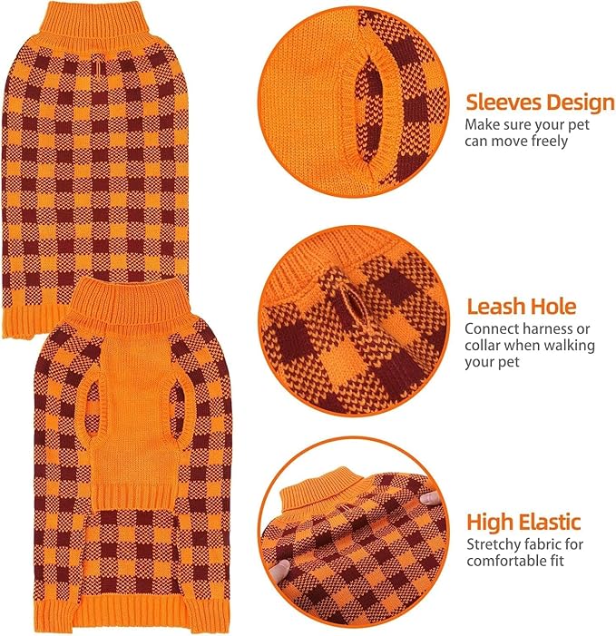 PUPTECK Dog Sweaters for Large Medium Small Dogs - Fall Classic Plaid Style Puppy Holiday Winter Coat Clothes Warm