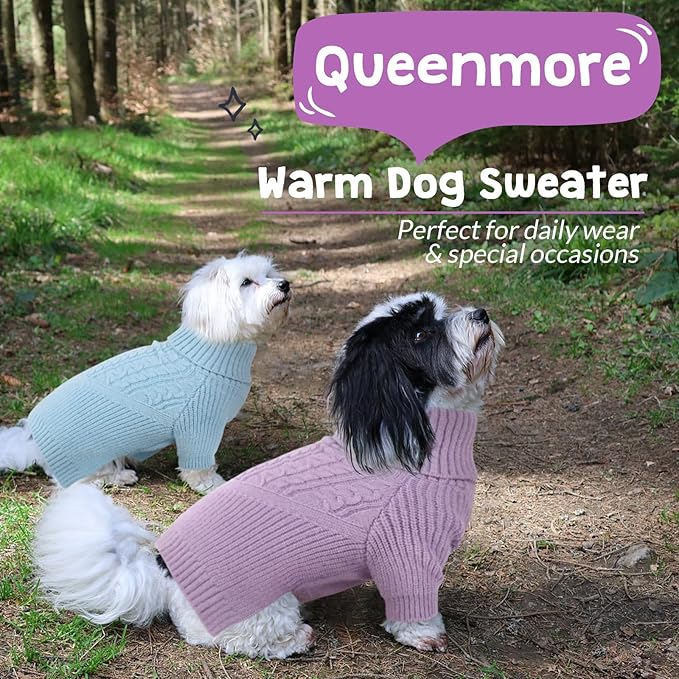 Queenmore Dog Sweater for Small Puppies & Large Dogs - Warm Winter Fall Sweater, Solid Turtleneck Knit with Long Sleeves, Lilac Color, XL
