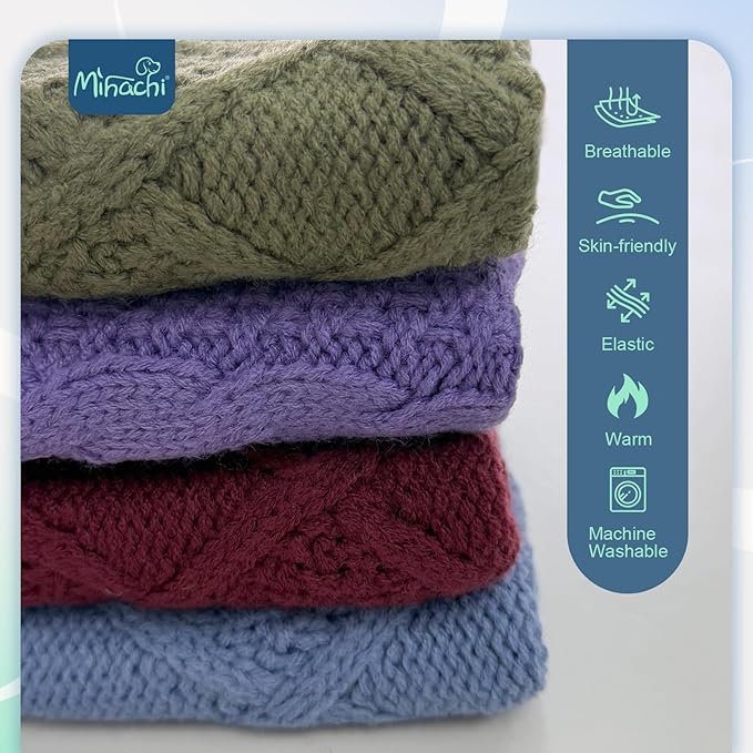 Mihachi Turtleneck Dog Sweater - Winter Coat Apparel Classic Cable Knit Clothes with Leash Hole for Cold Weather, Ideal Gift for Pet in New Year Grayish Blue XL