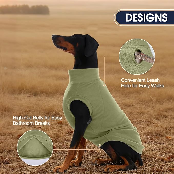 IECOii 2 Pack Dog Fleece Sweater - Warm, Soft & Stretchy Sweaters Boy Girl, Fall/Winter Dogs Coats for Indoor Outdoor(Size XL, Light Green & Army Green)
