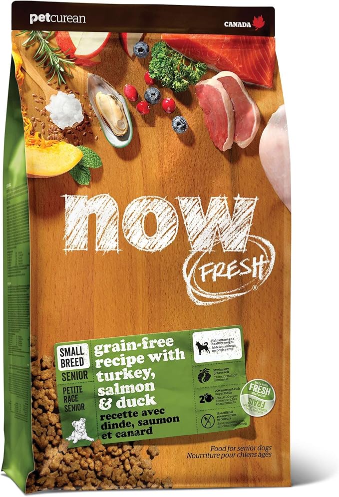 Now Fresh Grain-Free Small Breed Senior Dry Dog Food with Turkey, Salmon & Duck, Premium Kibble Made with Real Meat & Fish, Chicken-Free, Added Glucosamine & Chondroitin for Healthy Joints, 12 lb Bag