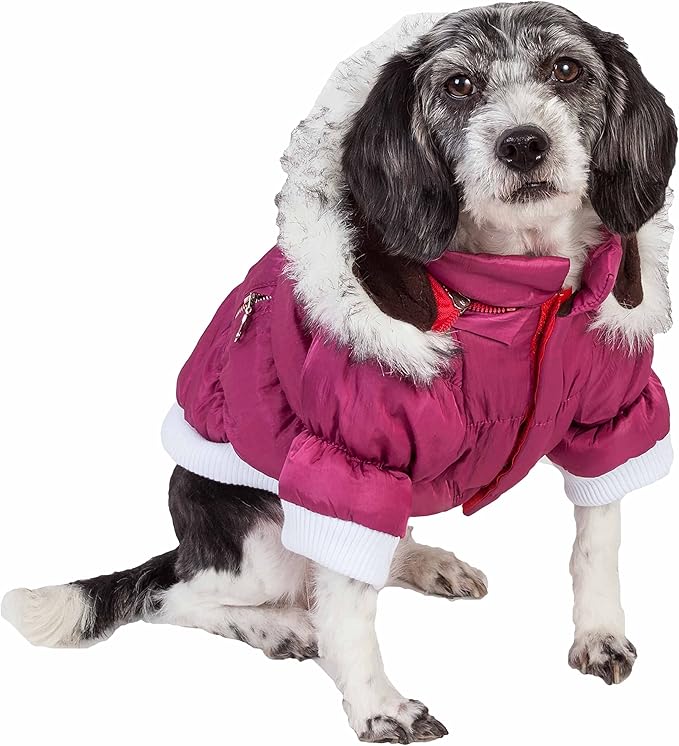 PET LIFE Classic Metallic Fashion Pet Dog Coat Jacket Parka w/ 3M Insulation and Removable Hood, X-Small, Metallic Pink