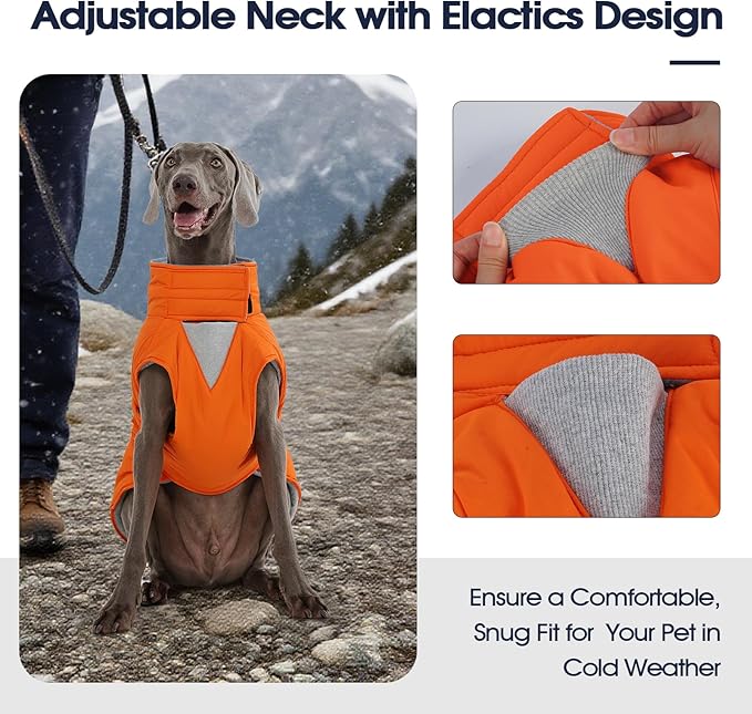 IECOii Coats for Dogs - Reflective, Adjustable & Windproof, Dachshund Jacket for Winter, Fall, and Spring, Waterproof & Cozy Fleece Lined Snow Vest with Easy-On Buckles, Orange, Size M