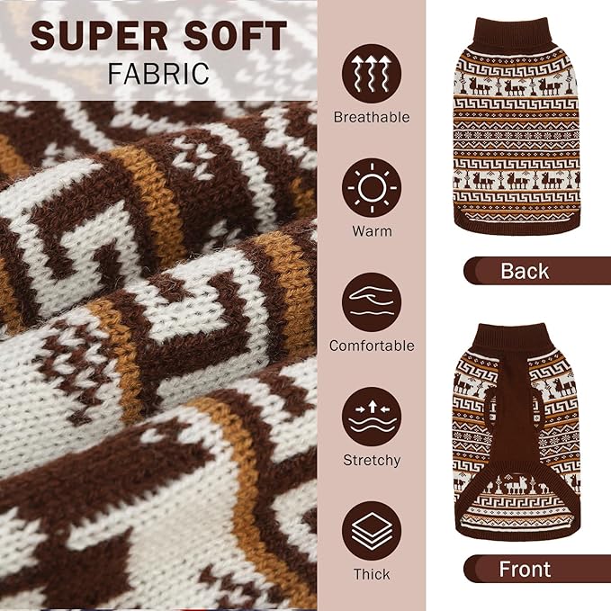 SCENEREAL Turtleneck Dog Sweater for Small Medium Large Dogs Girls Boys, Knit Pet Pullover Puppy Clothes Cold Weather Coats, Holiday Outfits Sweatshirt for Christmas, Khaki L