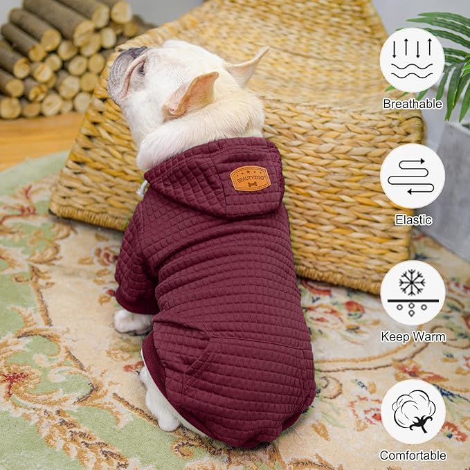 BEAUTYZOO Dog Sweaters for Large Dogs Girls Boys, Warm Winter Dog Hoodie Sweatshirt with Pocket & Leash Hole,Soft Waffle-Like Laminated Cotton Pet Clothes for Big Breeds Indoor Outdoor Cold Weather