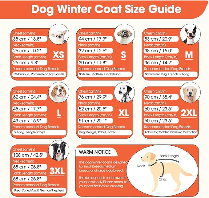 BRKURLEG Dog Winter Jackets for Large Dogs, Dog Coat with Harness Built in, Dogs Snowsuits with Zipper, Waterproof Windproof Pet Puffer Jacket Fleece Vest for Beagle, Pitbull, Orange XL