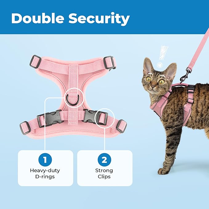 Voyager Escape Proof Cat Harness and Leash Set with Reflective Stitching, Neoprene Handle 5ft - Supports Small, Medium and Large Cats, Kittens for Walking by Best Pet Supplies - Pink, S