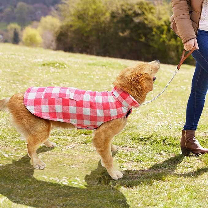 Malier Classic Plaid Fleece Dog Coat - Warm Winter Jacket with Pocket for Small to Large Dogs (Pink, XX-Large)