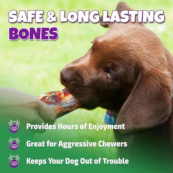 Marrow Bones for Dogs Large, Medium, & Small, All-Natural, USA Made, Healthy Bone Marrow Dog Treats, Filled Beef Bones That Support Dental Health, 6-Inch, 4 Count