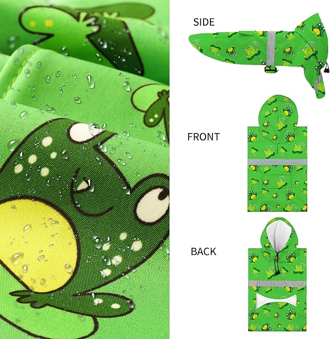 NACOCO Large Dog Raincoat Adjustable - Pet Frog Water Proof Clothes Lightweight Rain Jacket Poncho Hoodies with Strip Reflective Green (2XL, Green Frog)
