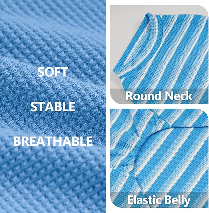 KYEESE 2Pack Waffle Dog Shirts for Small Dogs Stretchy T-Shirts Lightweight Tank Top Sleeveless Striped Vest Breathable Pet Tee, X-Large, Blue+Striped