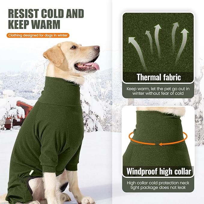 Dog Winter Coat,Full Body Pajamas Onesie Warm Dog Cold Weather Jacket,4-Legged Onesie Jumpsuit,High Collar Snowsuit Sweater for Walking, Hiking, Travel, Home Wear