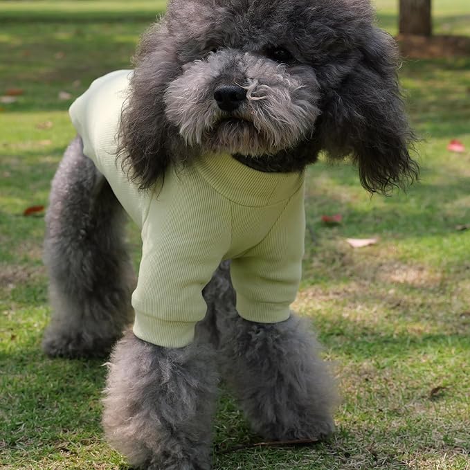 Lovelonglong Ribbed Dog T-Shirt Cotton Knitted Dog Sweaters for All Season Pet T-Shirts for Large Medium Small Dogs Chartreuse S