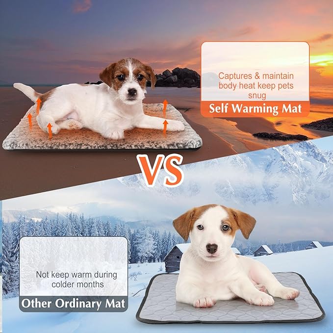 4 Pack Self Warming Cat Pads Self Heating Cat Mat Washable Homeless Dogs Thermal Pads Kennel Pad Reflects Body Heat Warm Crate Bed Mat for Indoor Outdoor Pet(Gray,22 x 35 Inch)