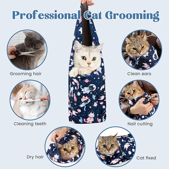 27.6" Cat Grooming Wrap, Cat Wrap for Cutting Nails, Anti-Scratch, Anti-Escape Calming Packaging, Cat Swaddle Wrap, X-Large