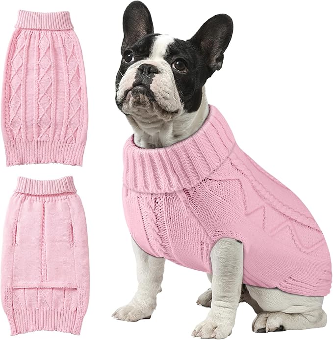 Dog Sweaters for Small Medium Large Dogs Girl, Soft Warm Turtleneck Pup Dogs Shirt, Double Knitting Collar for Outdoor Playing, Warm Dog Clothes (S,Pink)