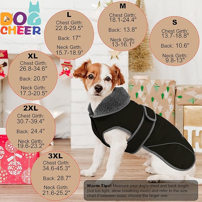 Dogcheer Dog Winter Jacket,Fleece Collar Cold Weather Clothes with Thick Padded, Reflective Sweater Waterproof Windproof Pet Warm Vest for Small Medium Large Dogs, XL(Chest Girth 26.8-34.6,Back 20.5)