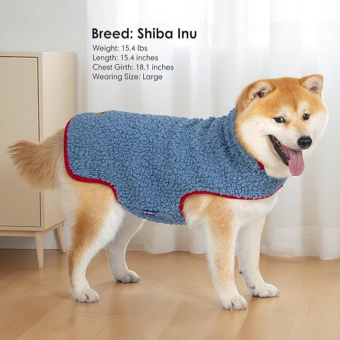 cyeollo Warm Dog Coat Sweater Reversible Dog Jacket Winter Fleece Sherpa Vest Pet Clothes Doggie Jackets for Cold Weather Puppy Cat Apparel Coats for Small Dogs, Blue M