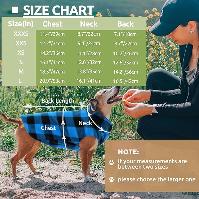 Kama Bridal 3 Pack Dog Coat - Spring, Autumn, Winter - Fleece Vest for Cats & Small/Medium Dogs - Blue, Green, Black Plaid (XS)