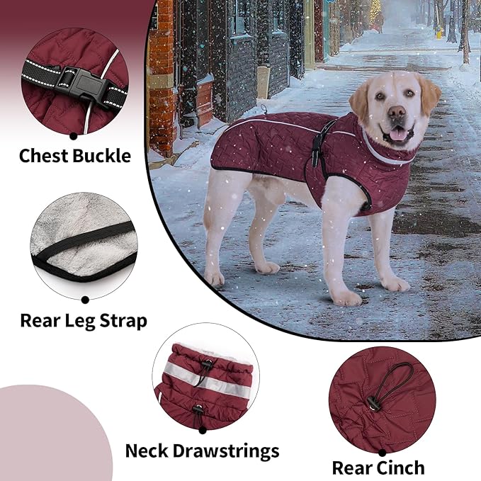 Dog Winter Coat for Small Medium Dogs, Reflective Dog Winter Jacket, Thick Fleece Snowsuit & Christmas Vest, Warm Water-Resistant Puppy Coat, Small Doggie Jackets for Cold Weather