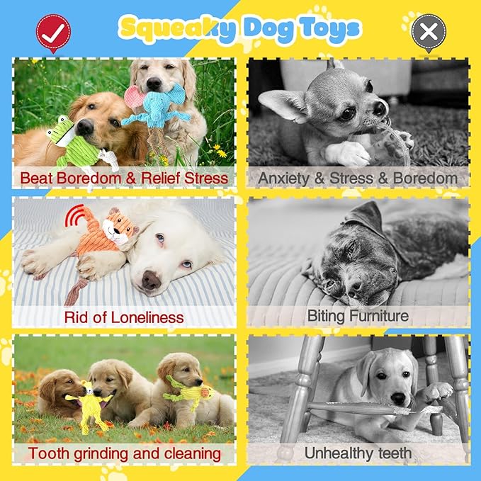 5 Pack Squeaky Dog Toys, No Stuffing Plush Dog Chew Toy Puppy Teething Toys to Keep Them Busy, Chewer Tough Durable Crinkle Interactive Dogs Toy Bundle for Small Medium Large Dogs