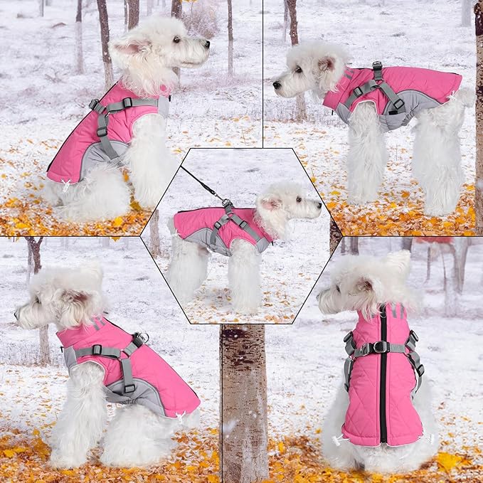 Gyuzh Dog Coat with Harness Dog Jacket Winter Waterproof Dog Coats Dog Harness Coat Cold Weather Winter Dog Coat with Harness Built in for Small Medium Large Dogs