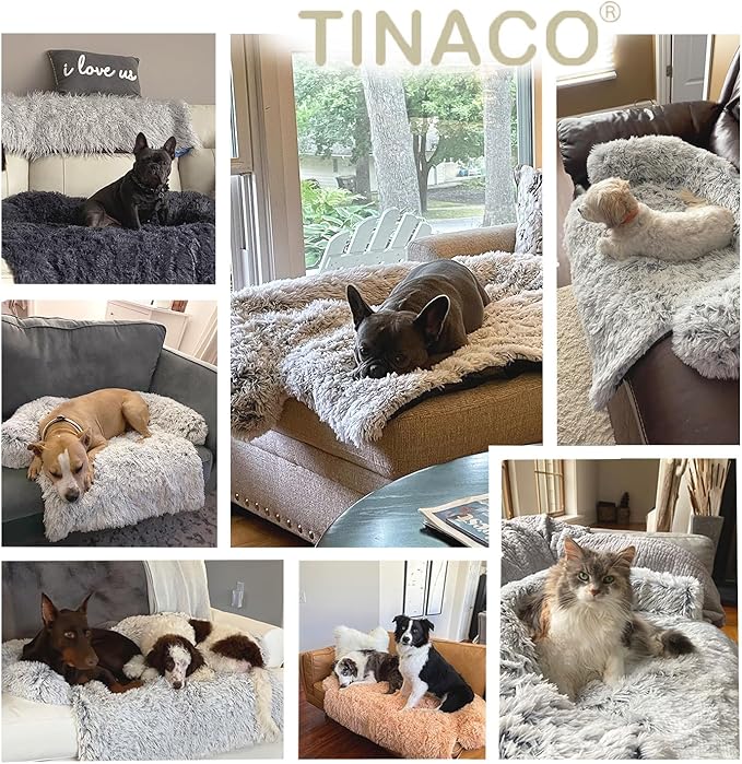 Calming Dogs/Cats Bed Mats, Dog Pad Washable Removable Couch Cover, Plush Long Fur Mat for Pets, Waterproof Lining, Perfect for Small, Medium and Large Dogs and Cats (Gradient Brown, 41"x37")